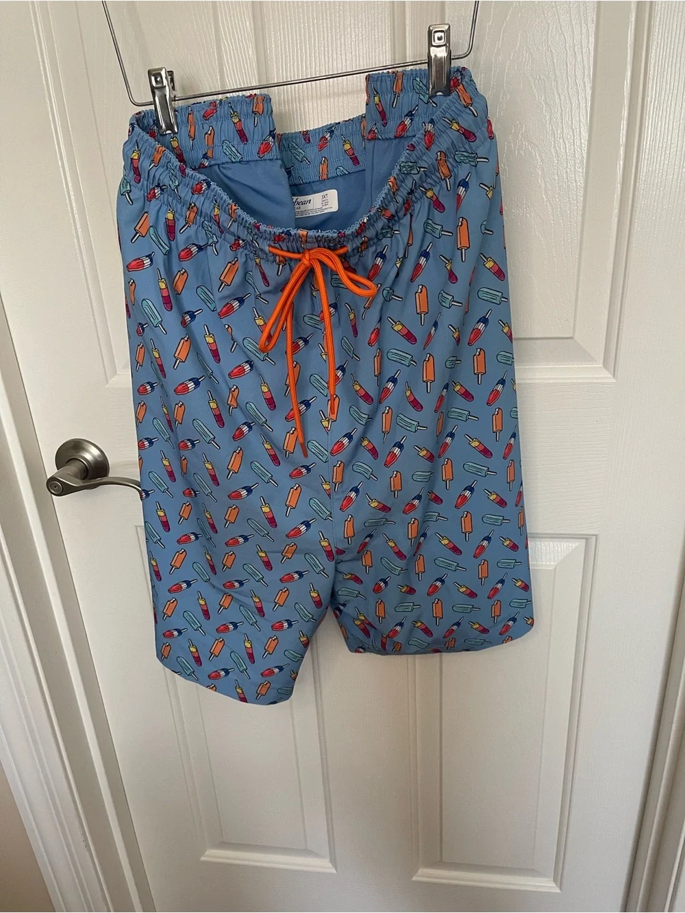 Caribbean Blue Swim Trunks with Orange Drawstring